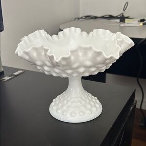 Vintage Fenton White Hobnail Milk Glass Compote